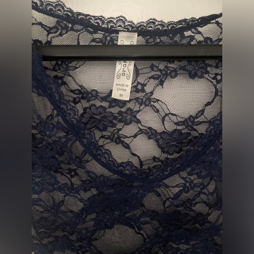 Y2K Bozzolo Blue Lace Top - Picture 3 of 4